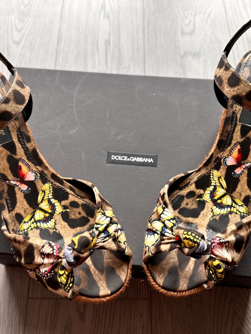 Dolce & Gabbana Leopard Print Butterfly Wedges Espadrilles with Box Size 10.5 - Picture 2 of 10